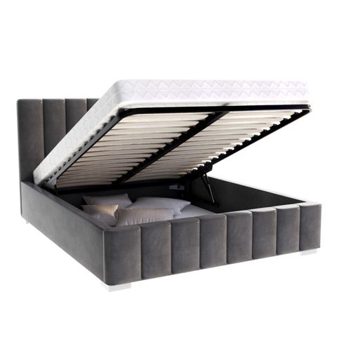 Lit Coffre Anton 160 X 200 Cm Avec Sommier à Lattes Relevable Gris Foncé