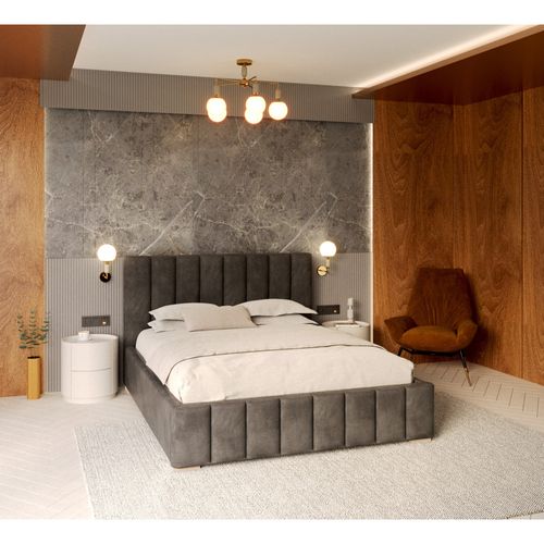 Lit Coffre Anton 160 X 200 Cm Avec Sommier à Lattes Relevable Gris Foncé