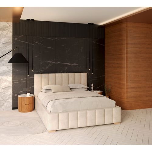 Lit Coffre Anton 140 X 190 Cm Avec Sommier à Lattes Relevable Crème