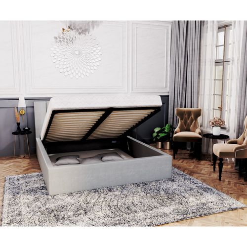 Lit Coffre Colorado 160x200 - Sommier Inclus Gris Clair