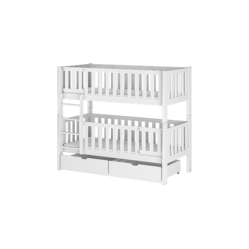 Lit Superposé Caly 80x180 - Bois Massif - 2 Tiroirs Blanc