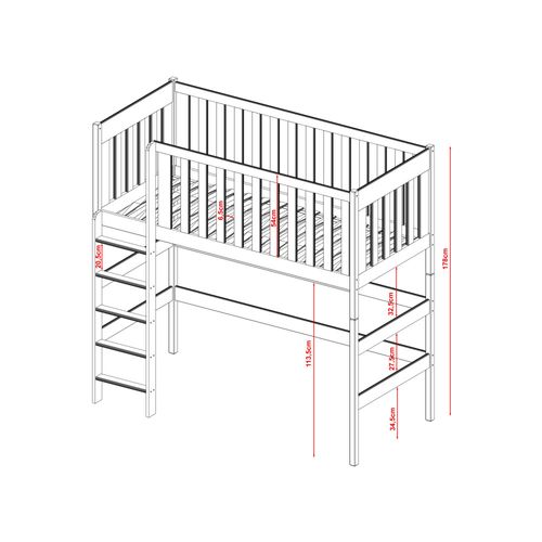 Lit Mezzanine Laury 90x200 Blanc
