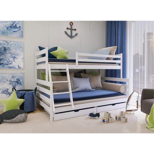 Lit Superposé Fanny 90x200/120x200 Blanc - Blanc Livré Avec Le Sommiers Et Tiroir.