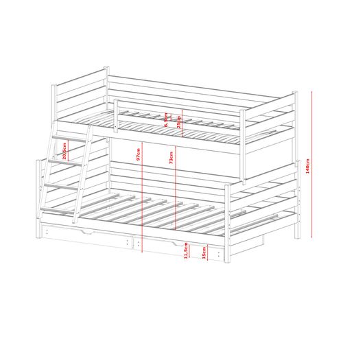Lit Superposé Fanny 90x200/120x200 Blanc - Blanc Livré Avec Le Sommiers Et Tiroir.