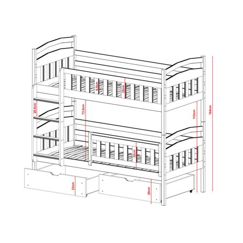 Lit Superposé Pila 90x200 Blanc - Blanc Livré Avec Le Sommiers Et Tiroir.