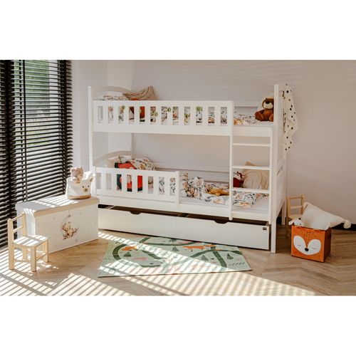 Lit Superposé Pila 90x200 Blanc - Blanc Livré Avec Le Sommiers Et Tiroir.