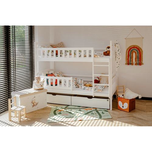 Lit Superposé Pila 90x200 Blanc - Blanc Livré Avec Le Sommiers Et Tiroir.