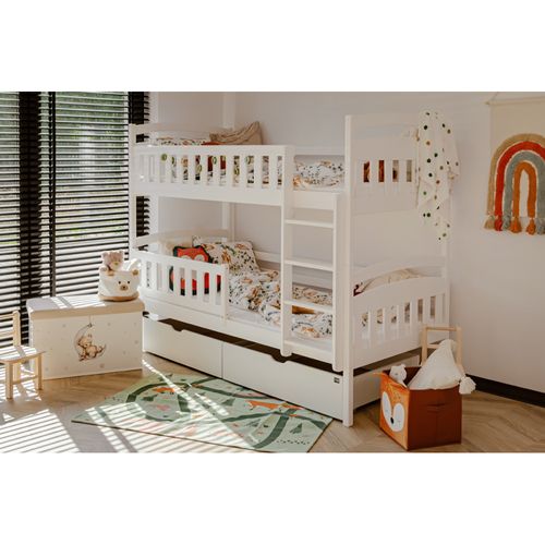 Lit Superposé Pila 90x200 Blanc - Blanc Livré Avec Le Sommiers Et Tiroir.