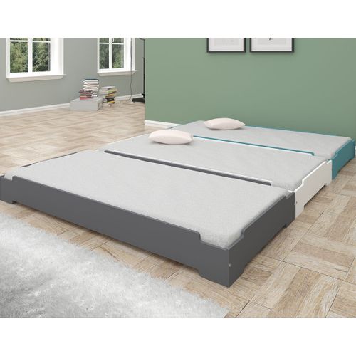 Pack Lit Empilable Avec Matelas Stack   Gris 90x190 Cm