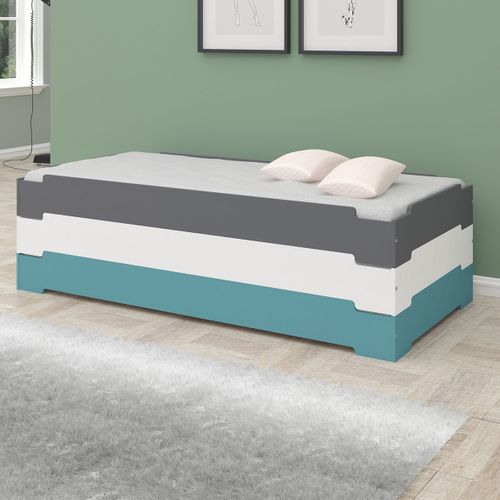 Pack Lit Empilable Avec Matelas Stack   Gris 90x190 Cm
