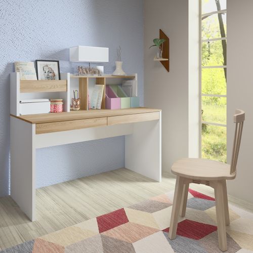 Bureau Avec Sur-meuble  Tacco  Blanc Et Bois