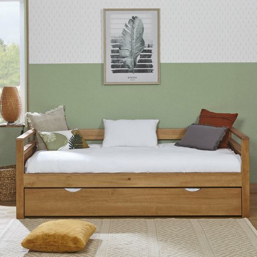 Pack Lit Banquette Gigogne Avec Matelas Ivy Bois 90x200 Cm