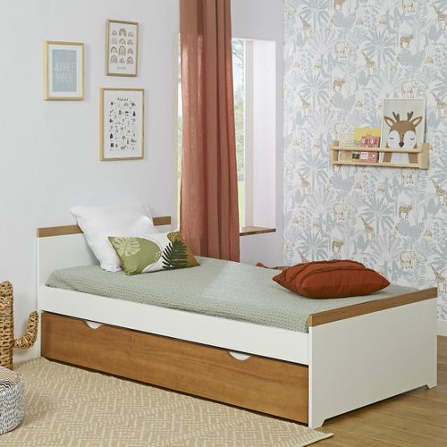 Pack Lit Enfant Avec Sommier Gigogne Nais   Blanc 90x190 Cm