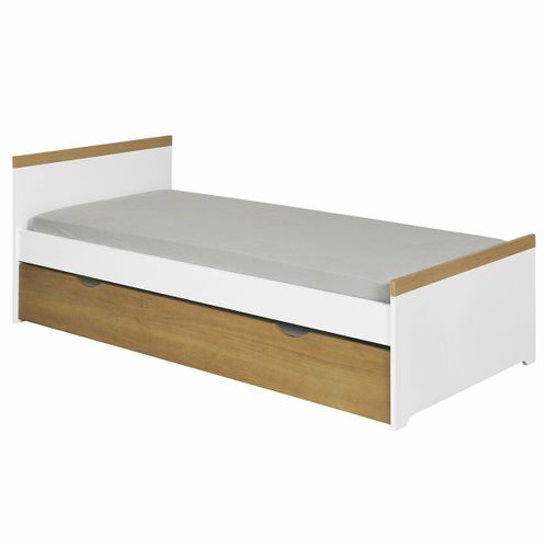 Pack Lit Enfant Avec Sommier Gigogne Nais   Blanc 90x190 Cm