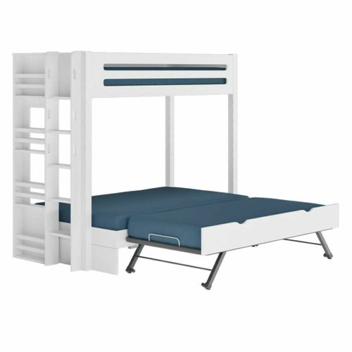 Pack Lit Superposé Gigogne 4 Places Avec Matelas Isa Blanc 120x190 Cm
