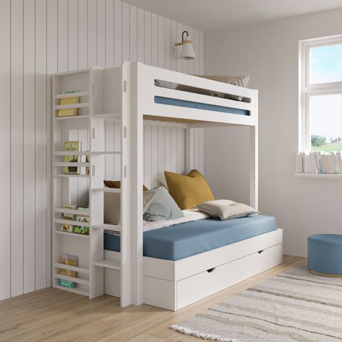 Pack Lit Superposé Gigogne 4 Places Avec Matelas Isa Blanc 120x190 Cm