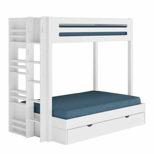 Pack Lit Superposé Gigogne 4 Places Avec Matelas Isa Blanc 120x190 Cm