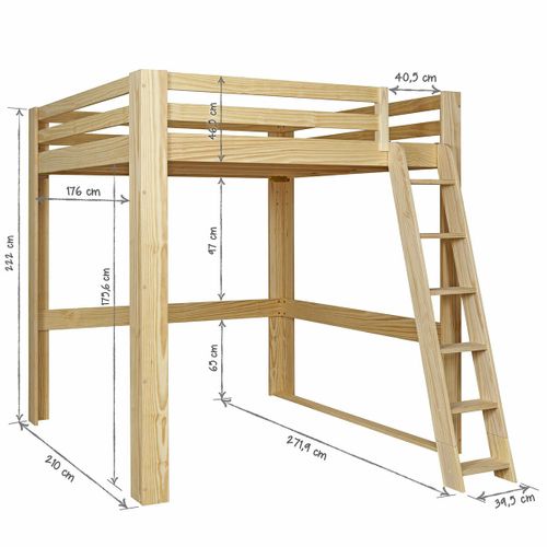 Lit Mezzanine 2 Places 200x200 Cm Suri  Bois