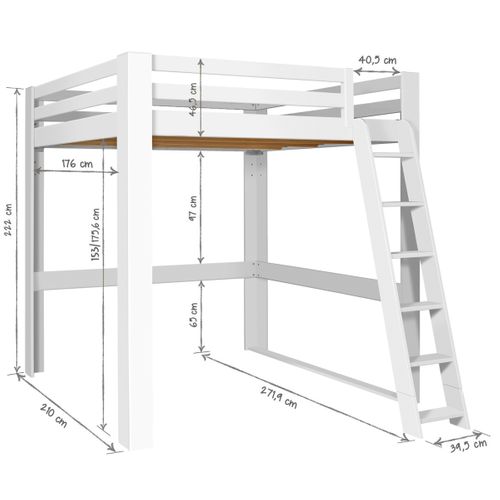 Lit Mezzanine 2 Places 200x200 Cm Suri  Blanc