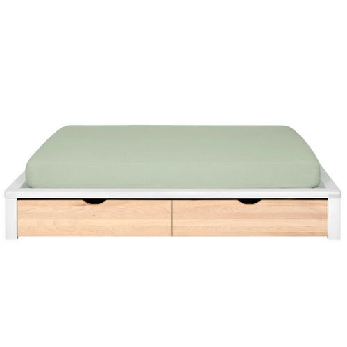 Pack Lit Avec 2 Tiroirs 160x200 Cm Gaston Blanc Et Hêtre