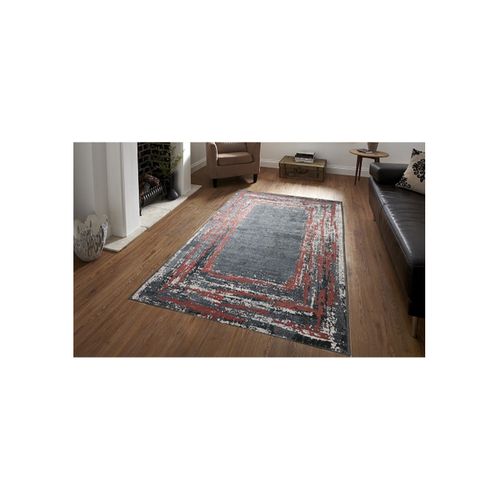 Tapis De Salon Ring Noir Rouge - 80x150cm