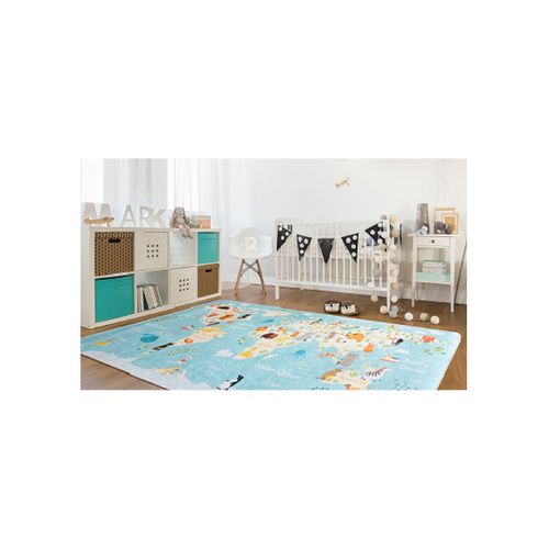 Tapis Enfant Monde Bleu - 80x150cm