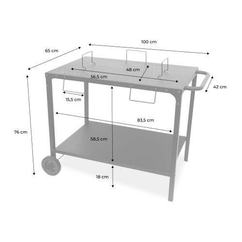 Desserte Extérieure Noire En Acier Modulable Pour Plancha Avec Deux Roues