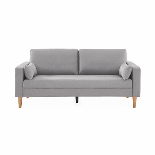 Canapé En Tissu Gris Clair - Bjorn - Canapé 3 Places Fixe Droit Pieds Bois. Style Scandinave