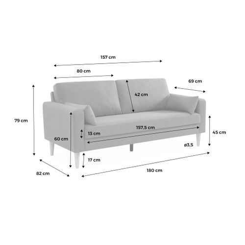 Canapé En Tissu Gris Clair - Bjorn - Canapé 3 Places Fixe Droit Pieds Bois. Style Scandinave