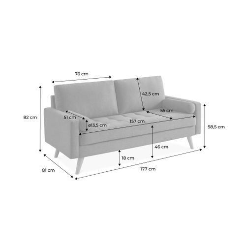 Canapé En Tissu Gris Foncé. 3 Places Scandinave Fixe. Droit. Pieds Bois
