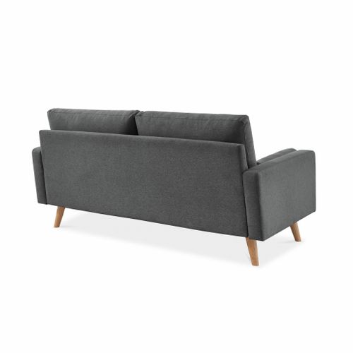 Canapé En Tissu Gris Foncé. 3 Places Scandinave Fixe. Droit. Pieds Bois