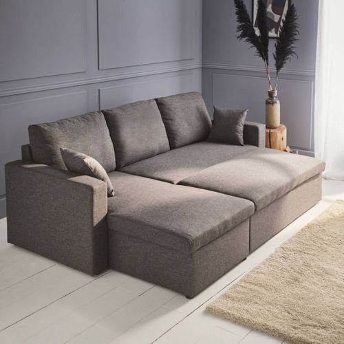 Canapé D'angle Convertible En Tissu Gris Chiné Foncé Ida - 3 Places - Fauteuil D'angle Réversible