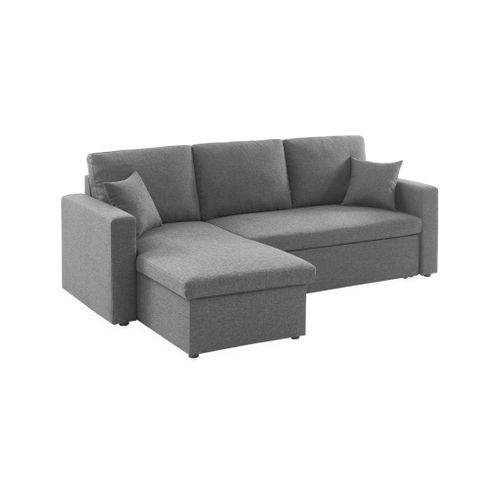 Canapé D'angle Convertible En Tissu Gris Chiné Foncé Ida - 3 Places - Fauteuil D'angle Réversible