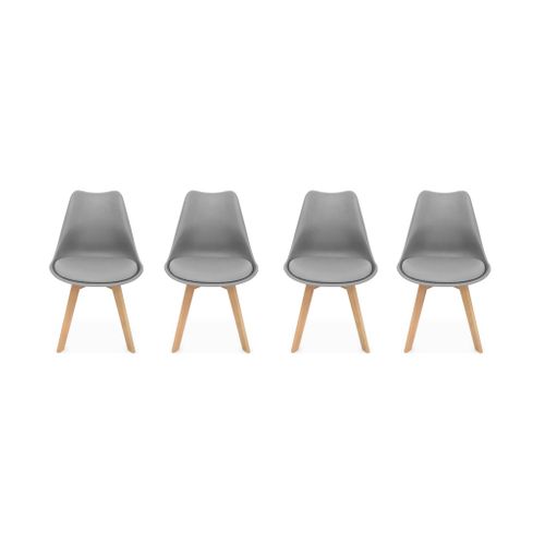 Lot De 4 Chaises Scandinaves. Pieds Bois De Hêtre. Chaises 1 Place. Gris
