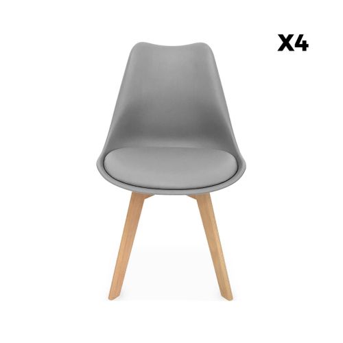 Lot De 4 Chaises Scandinaves. Pieds Bois De Hêtre. Chaises 1 Place. Gris