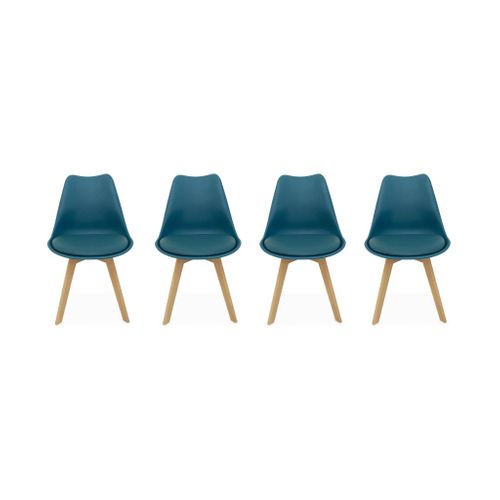 Lot De 4 Chaises Scandinaves. Pieds Bois De Hêtre. Chaises 1 Place. Bleu Canard