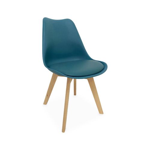 Lot De 4 Chaises Scandinaves. Pieds Bois De Hêtre. Chaises 1 Place. Bleu Canard
