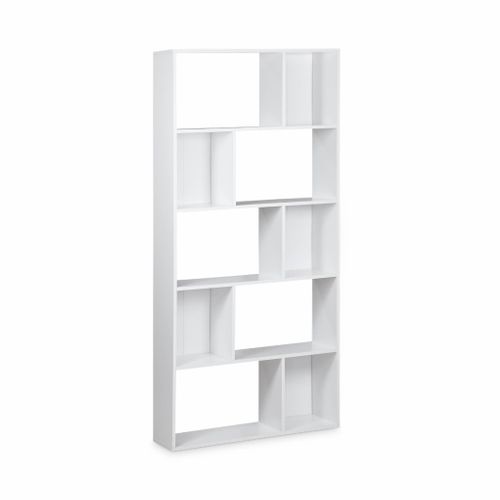 Bibliothèque Design Asymétrique – Pieter – 5 Étagères. 10 Compartiments De Rangement. 83x23x173cm