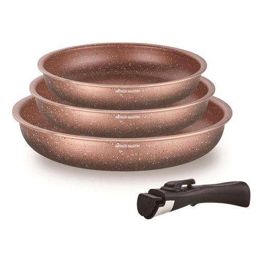 Set De 3 Poêles Arthur Martin En Aluminium Avec Poignée Amovible - 20, 24, 28 Cm - Tous Feux