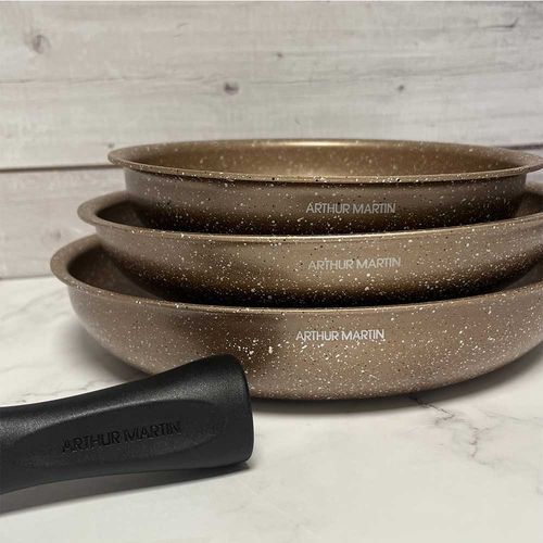 Set De 3 Poêles Arthur Martin En Aluminium Avec Poignée Amovible - 20, 24, 28 Cm - Tous Feux