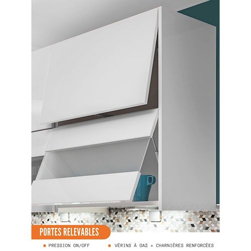 Meuble Haut Slim De Cuisine Bellissi Blanc Brillant 1 Porte Relevable L 80 Cm