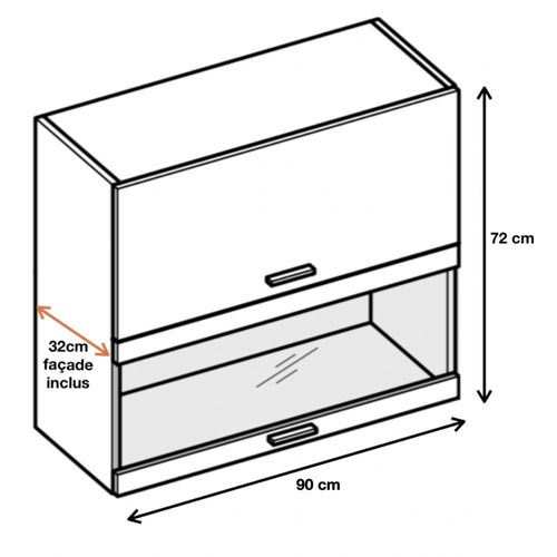 Meuble Haut De Cuisine Bellissi Blanc Brillant 2 Portes Relevables Avec Vitre Opaque L 90 Cm