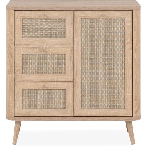 Petit Buffet Cannage Et Effet Bois Naturel 81 Cm - Padang