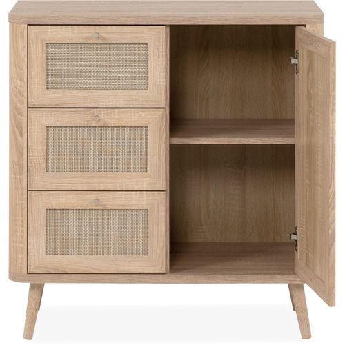 Petit Buffet Cannage Et Effet Bois Naturel 81 Cm - Padang