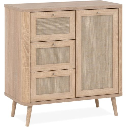 Petit Buffet Cannage Et Effet Bois Naturel 81 Cm - Padang