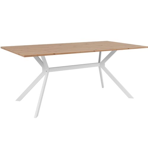 Table à Manger Effet Chêne Clair, Piètement Blanc 180 Cm - Velia