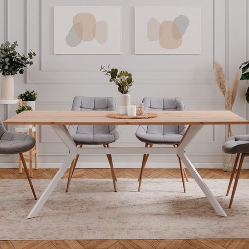 Table à Manger Effet Chêne Clair, Piètement Blanc 180 Cm - Velia