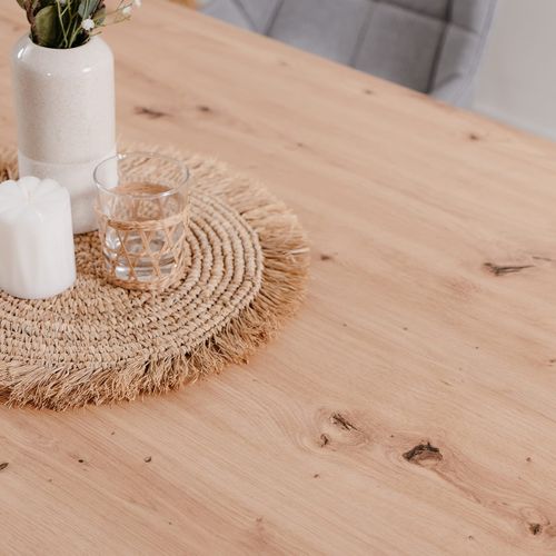 Table à Manger Effet Chêne Clair, Piètement Blanc 180 Cm - Velia