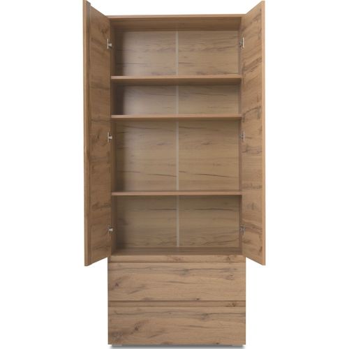 Vaisselier 2 Portes 2 Tiroirs Effet Chêne 80 Cm - Medea