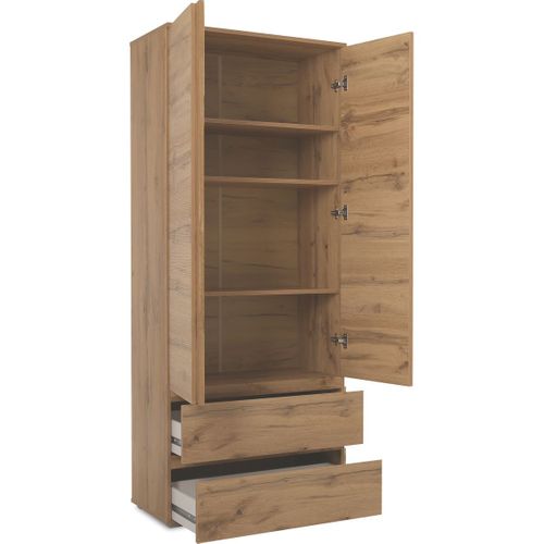 Vaisselier 2 Portes 2 Tiroirs Effet Chêne 80 Cm - Medea